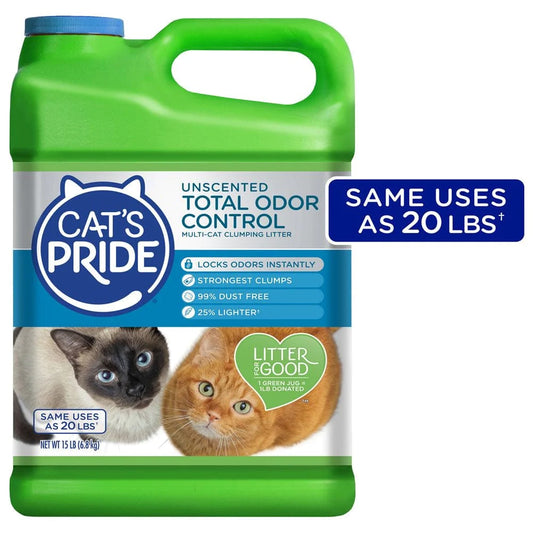 Cat'S Pride Max Power Total Odor Control Unscented Multi-Cat Clumping Clay Cat Litter, 15 Lb Jug