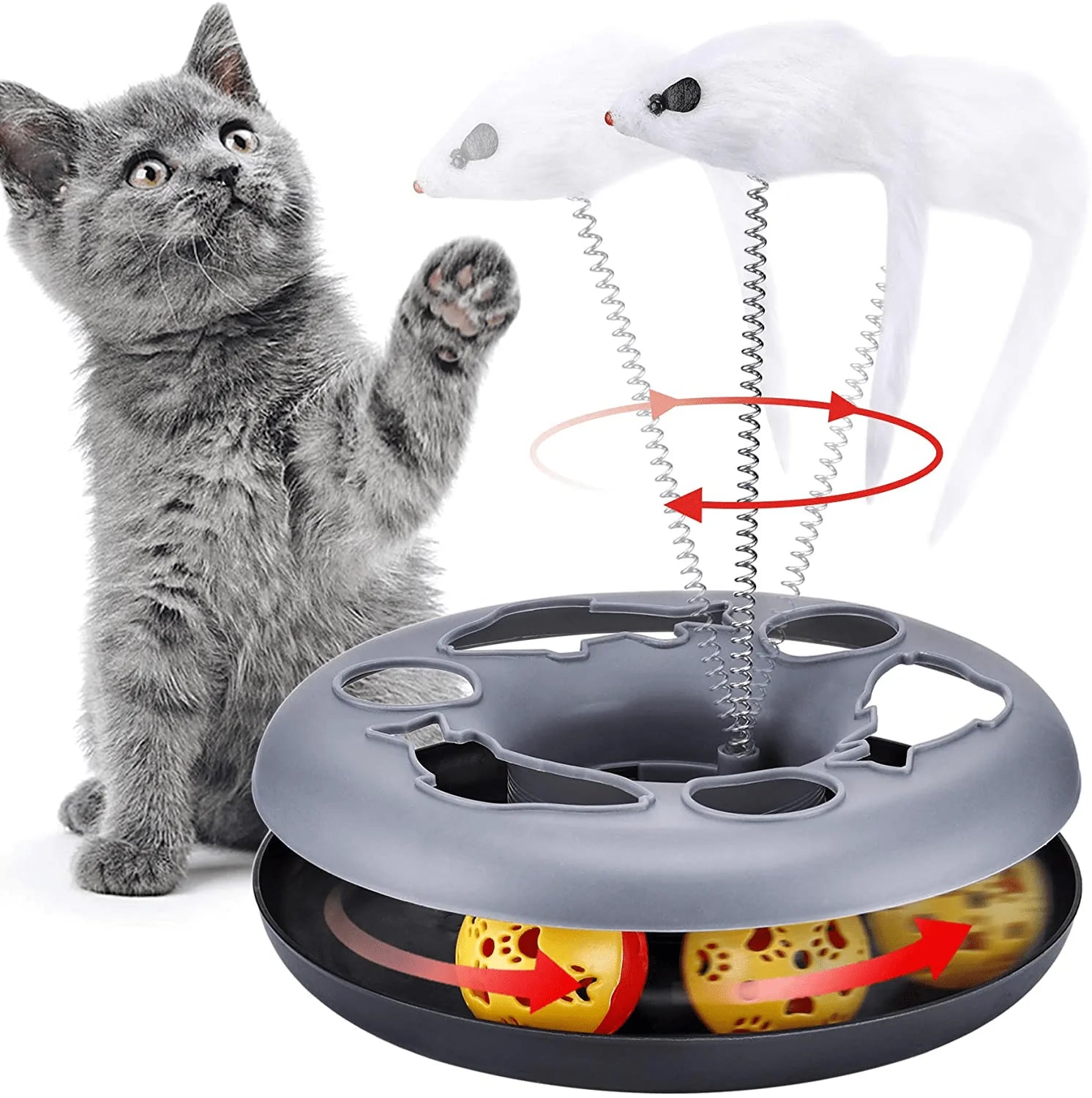 Cat Toys, Cat Toys for Indoor Cats,Interactive Kitten Toys Roller Tracks with Catnip Spring Pet Toy with Exercise Balls Teaser Mouse Animals & Pet Supplies > Pet Supplies > Cat Supplies > Cat Toys Pawzone Grey  