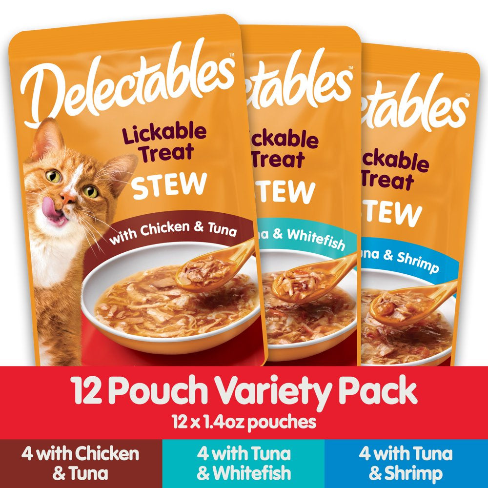 Hartz Delectables Stew Lickable Wet Cat Treats Variety Pack, 12 Pack Animals & Pet Supplies > Pet Supplies > Cat Supplies > Cat Treats Hartz Mountain Corp   