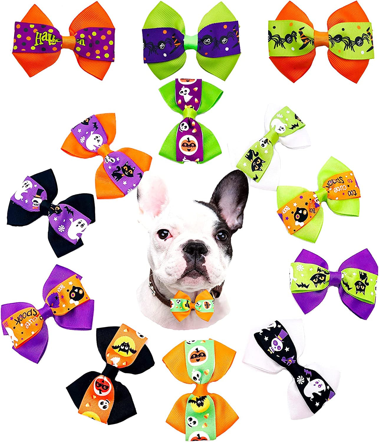 Jpgdn 10Pcs Small Dogs Collar Bow Ties for St.Patrick'S Day Puppy Collar Bows Bowknot for Small and Medium Doggy Cat Kitten Rabbit Pet Sliding Collar Grooming Accessories Attachment Embellishment Animals & Pet Supplies > Pet Supplies > Dog Supplies > Dog Apparel JpGdn Halloween dog bowtie attachment  