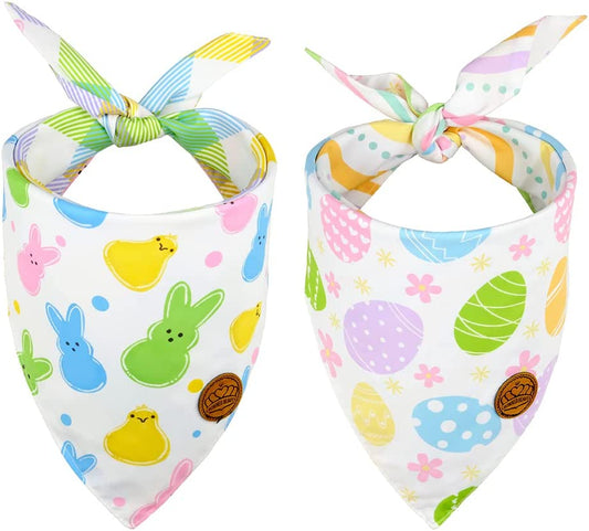 Crowned Beauty Easter Dog Bandanas Large 2 Pack, Colorful Bunnies Eggs Set, Floral Stripe Adjustable Triangle Holiday Plaid Reversible Scarves for Medium Large Extra Large Dogs Pets Animals & Pet Supplies > Pet Supplies > Dog Supplies > Dog Apparel Crowned Beauty   