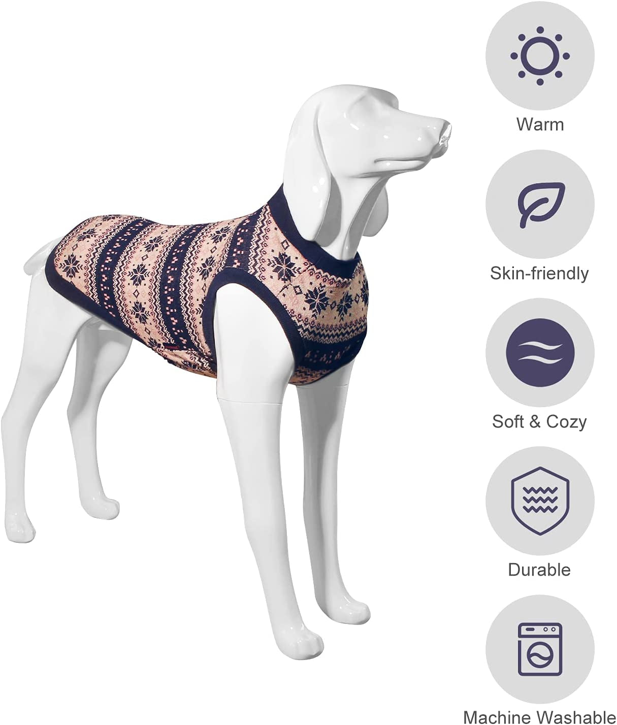 Kickred Dog Sweater Classic Snowflake Pet Knitwear Pullover Vest with Leash Hole, Cold Weather Outfit Winter Clothes for Large Medium Small Dogs Boy Girl Animals & Pet Supplies > Pet Supplies > Dog Supplies > Dog Apparel Kickred   