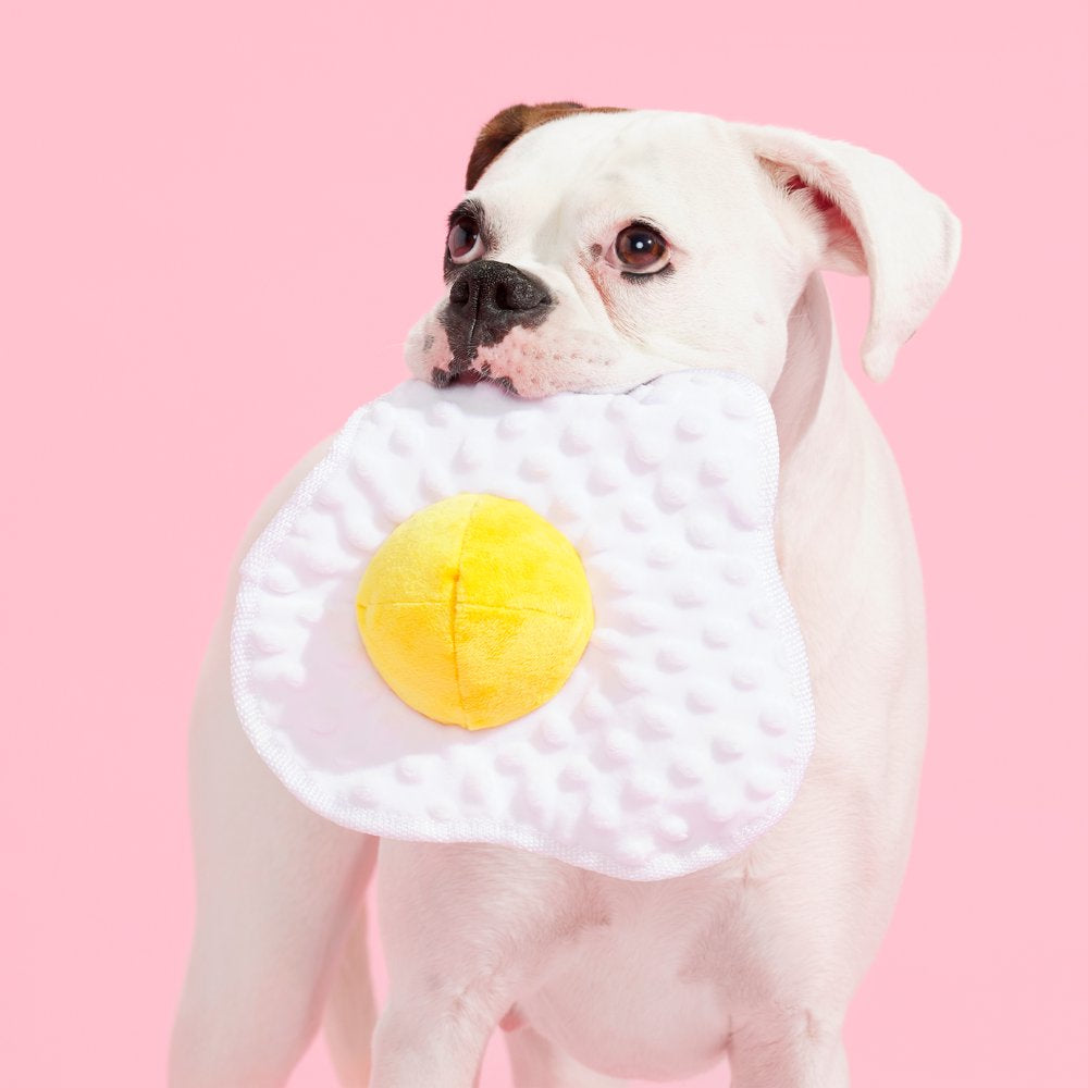 BARK Puppy Side up Egg Dog Toy - Features Hidden Squeaker Ball, Xs to Medium Dogs