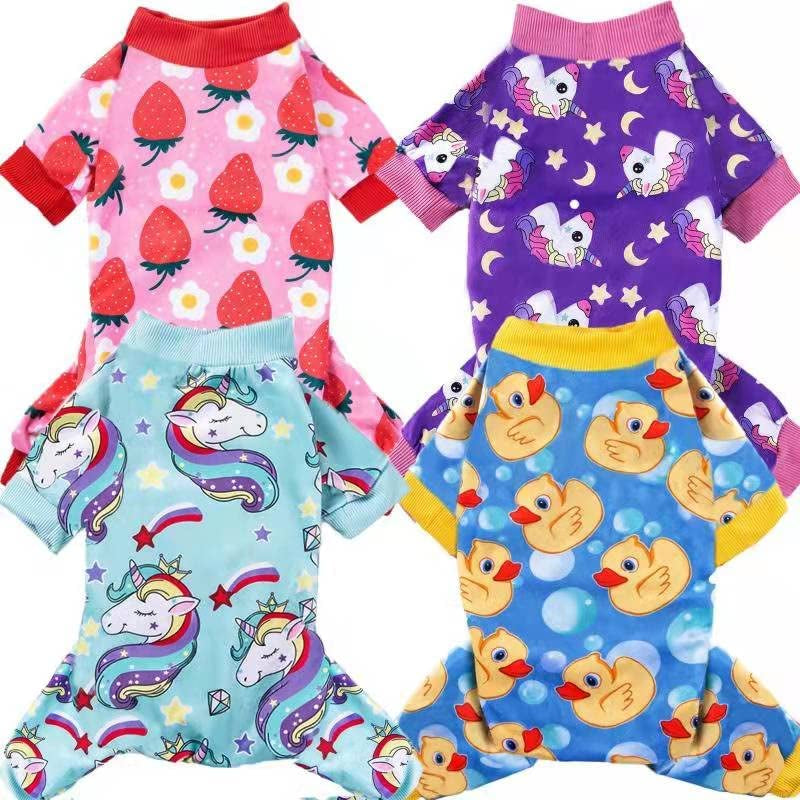 XPUDAC 4 Piece Dog Pajamas for Small Dogs Pjs Clothes Puppy Onesies Outfits for Doggie Christmas Shirts Sleeper for Pet Cats Jammies Animals & Pet Supplies > Pet Supplies > Dog Supplies > Dog Apparel XPUDAC blue unicorn 4 pack Medium(7 -11 lbS) 