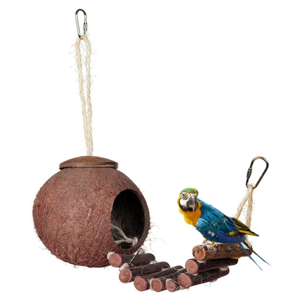 Pet Enjoy Hanging Coconut Bird Nest Hut with Ladder,Natural Coconut Fiber Shell Bird Nest for Parrots Parakeet Conures Cockatiel,Small Animals House Pet Cage Habitats Decor Animals & Pet Supplies > Pet Supplies > Small Animal Supplies > Small Animal Habitats & Cages Pet Enjoy   