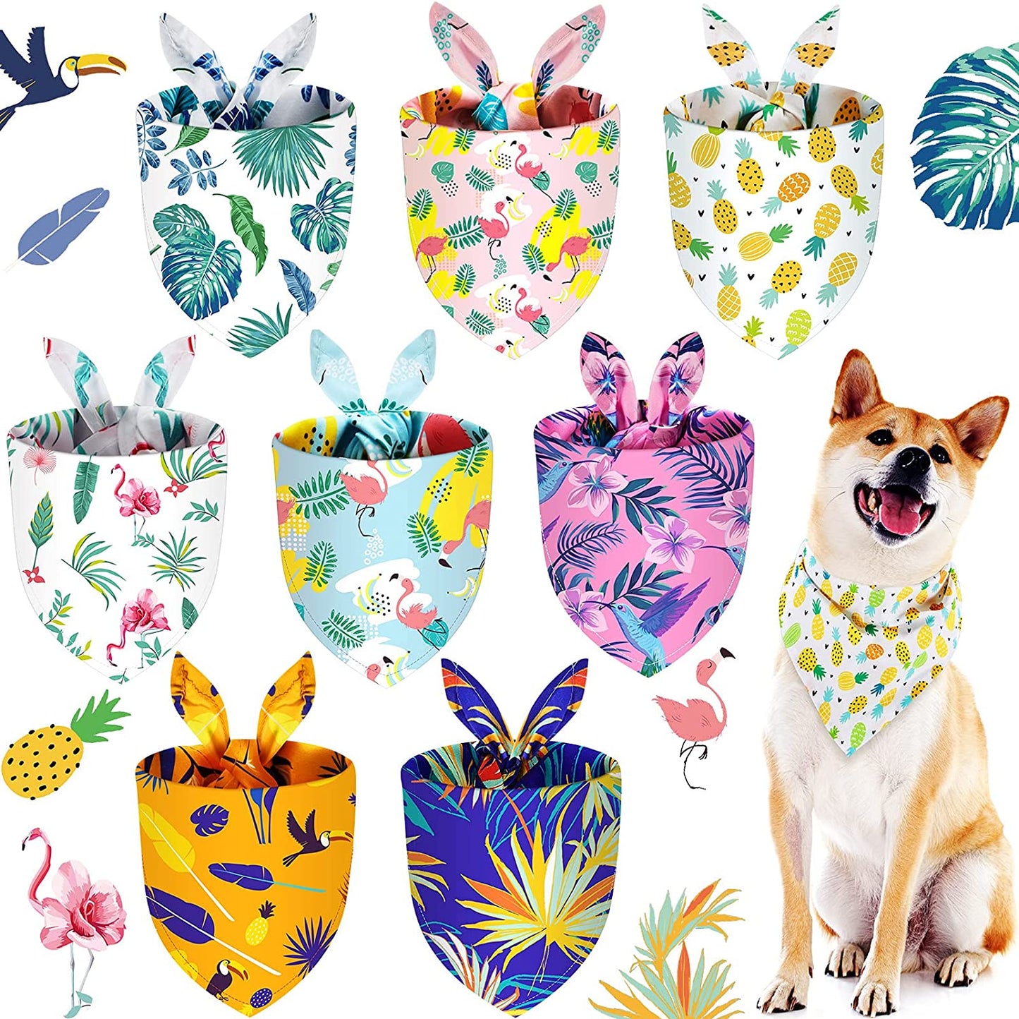 8 Pieces Pet Bandanas Dog Triangle Summer Bandana Hawaiian Dog Scarf Pet Triangle Bibs Adjustable Rainforest Fruit Flamingo Style Bandana for Small Large Dogs (L) Animals & Pet Supplies > Pet Supplies > Dog Supplies > Dog Apparel Frienda L  