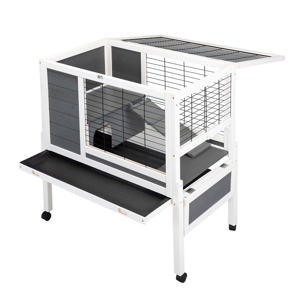 Rabbit Hutch with Wheels, Indoor Outdoor Small Animal Houses & Habitats, Large Bunny Cage with Removable Tray, Single Level Guinea Pig Hamster Hutch Animals & Pet Supplies > Pet Supplies > Small Animal Supplies > Small Animal Habitats & Cages VIK   