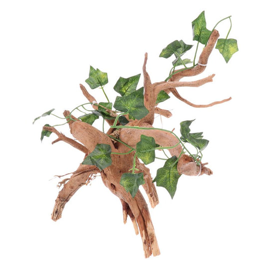 Natural Rhododendron Wood with Artificial Vine Leaf- Creates Natural-Looking Habitat for Reptile and Amphibian-Décor & Climbing Toy for Chameleons, Frogs, Geckos, S Animals & Pet Supplies > Pet Supplies > Small Animal Supplies > Small Animal Habitat Accessories Gazechimp   
