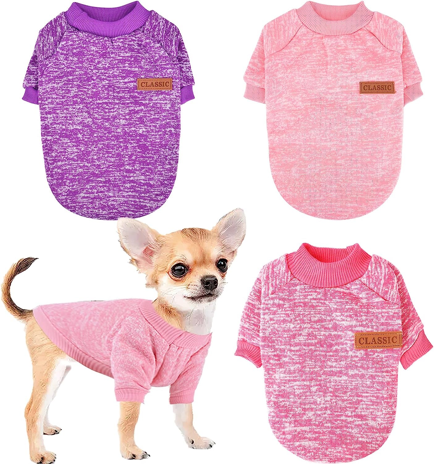 Chihuahua Sweaters for Dogs Puppy Hoodie with Pocket Tiny Dog Clothes Winter Fleece Warm Pet Doggie Sweatshirt for Small Girls Boys Yorkie Extra Small Dog Clothes XXS XS S, 2 Pieces (Xx-Small) Animals & Pet Supplies > Pet Supplies > Dog Supplies > Dog Apparel Sebaoyu purple pink,rose X-Small 