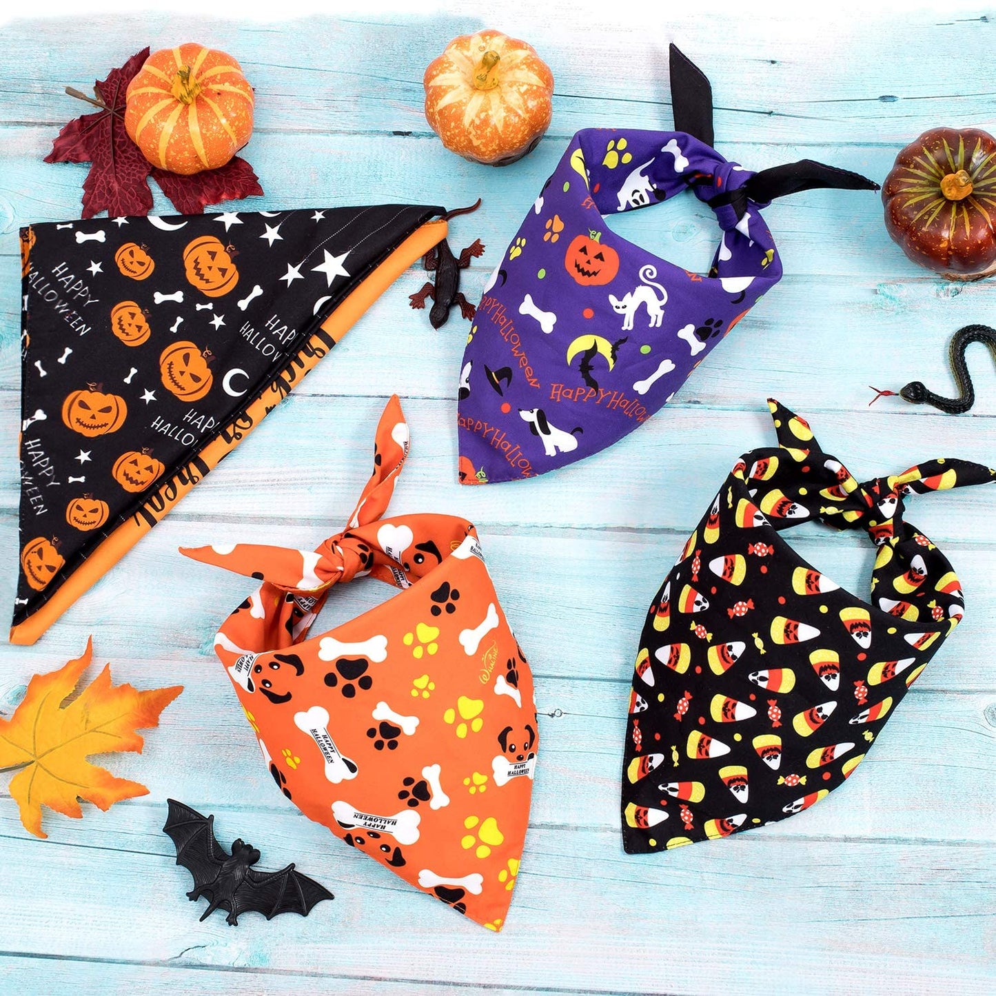 Whaline 5 Pack Halloween Dog Bandanas, Triangle Pet Scarfs Washable Pet Neckerchief Dog Bibs, Pumpkin, Ghost, Candy Corn and Bones Pet Bandanas Animals & Pet Supplies > Pet Supplies > Dog Supplies > Dog Apparel Whaline   