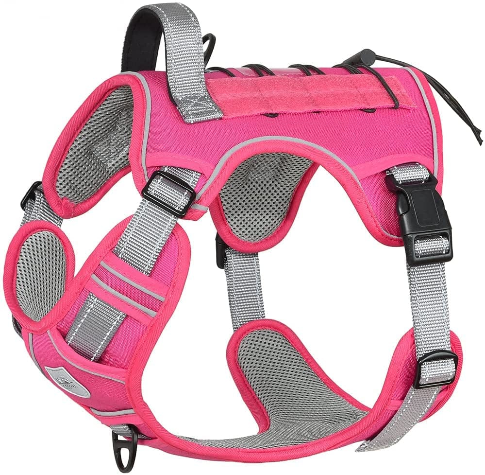 CBBPET Tactical Dog Harness for Small Medium Large Dogs No Pull Adjustable Harness Training Easy Control Pet Vest,Reflective Working Training Animals & Pet Supplies > Pet Supplies > Dog Supplies > Dog Apparel CBBPET Rose Red M(Neck:17 - 26,Chest:24 - 36) 