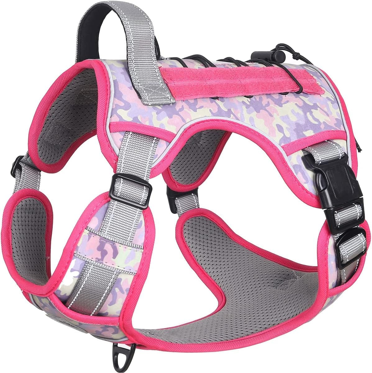 CBBPET Tactical Dog Harness for Small Medium Large Dogs No Pull Adjustable Harness Training Easy Control Pet Vest,Reflective Working Training Animals & Pet Supplies > Pet Supplies > Dog Supplies > Dog Apparel CBBPET Pink Camo L(Neck 20 - 30, Chest 22 - 41) 