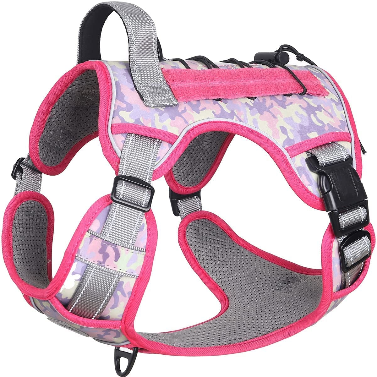 CBBPET Tactical Dog Harness for Small Medium Large Dogs No Pull Adjustable Harness Training Easy Control Pet Vest,Reflective Working Training Animals & Pet Supplies > Pet Supplies > Dog Supplies > Dog Apparel CBBPET Pink Camo M(Neck:17 - 26,Chest:24 - 36) 