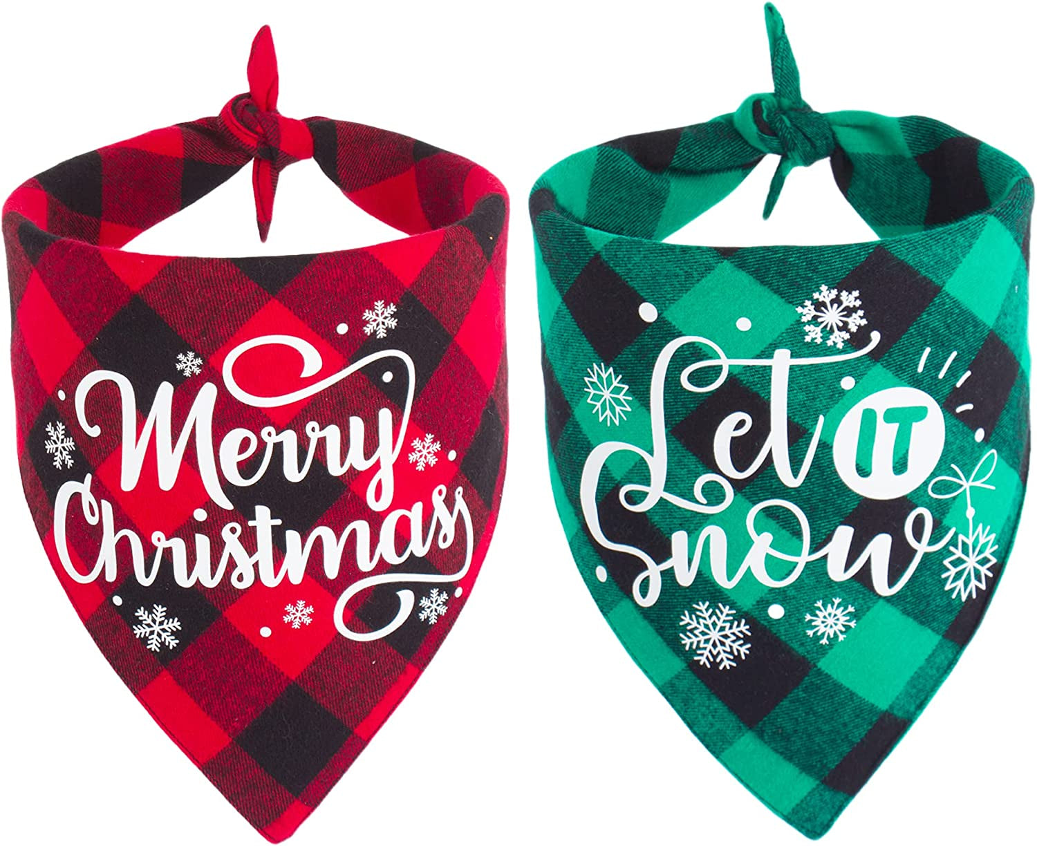 ADOGGYGO 2 Pack Dog Bandana Christmas Classic Buffalo Plaid Dog Scarf Triangle Bibs Kerchief Christmas Dog Bandanas for Small Medium Large Dogs Pets (1St Christmas) Animals & Pet Supplies > Pet Supplies > Dog Supplies > Dog Apparel ADOGGYGO merry christmas&let it snow  