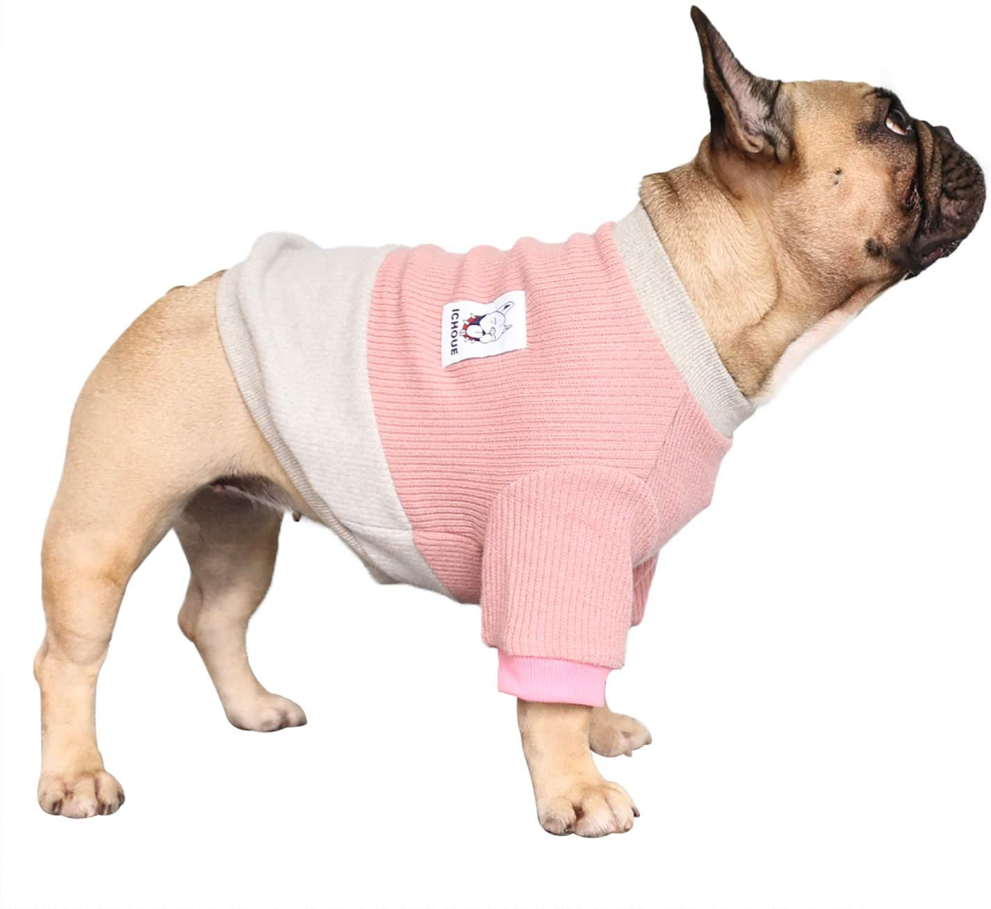 Ichoue Pet Dog Crewneck Sweater Color Block Pullover Winter Warm Clothes for French Bulldog Frenchie Shiba Inu - Pink and Grey/Medium Animals & Pet Supplies > Pet Supplies > Dog Supplies > Dog Apparel iChoue Pink and Grey Large (Pack of 1) 