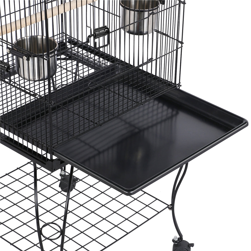 Easyfashion Large Metal Rolling Bird Cage Parrot Aviary Canary Pet Perch with Stand, Black Animals & Pet Supplies > Pet Supplies > Bird Supplies > Bird Cages & Stands Easyfashion   