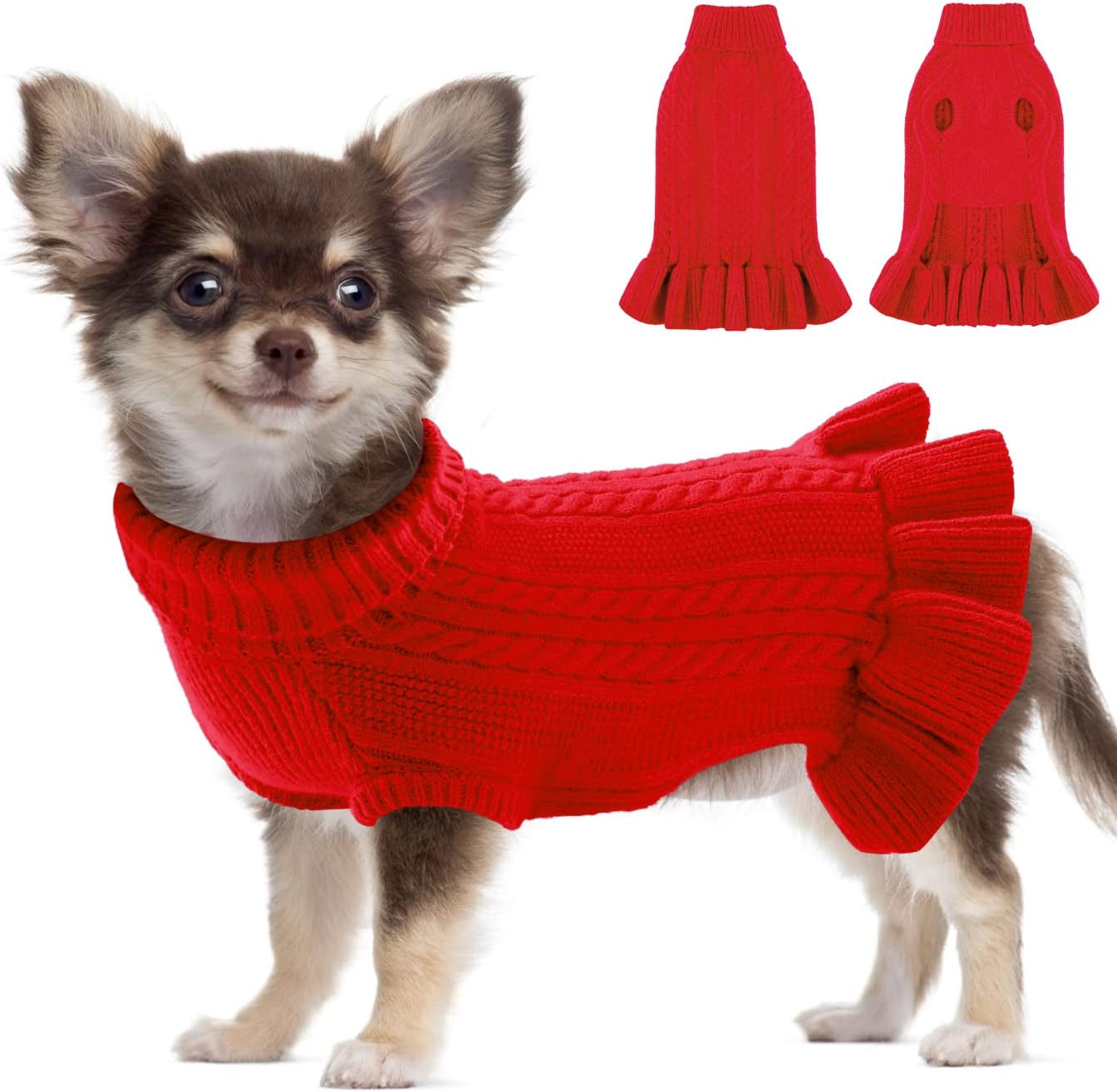 ALAGIRLS Winter Small Dog Christmas Sweater Cat Clothes,Cute Puppies Girls Turtleneck Pullover Dress,Teacup Dog Chiwawa Thick Pet Apparel,Hazeblue S Animals & Pet Supplies > Pet Supplies > Dog Supplies > Dog Apparel ALA Red X-Large 