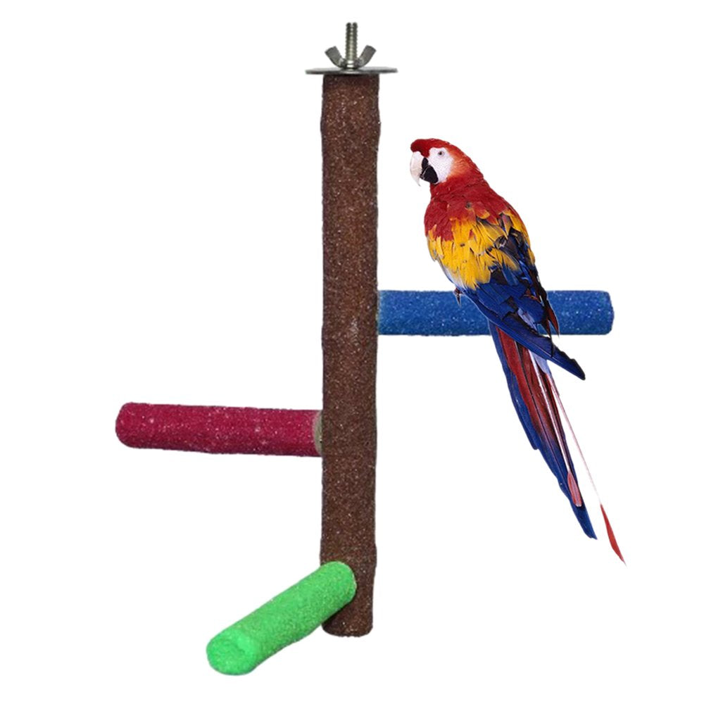 Parrot Perch Rough-Surfaced Sand Perches Bird Cage Chewing Toy Ladder Perch Wood Stand Beaks Claws Trimmed Grinding