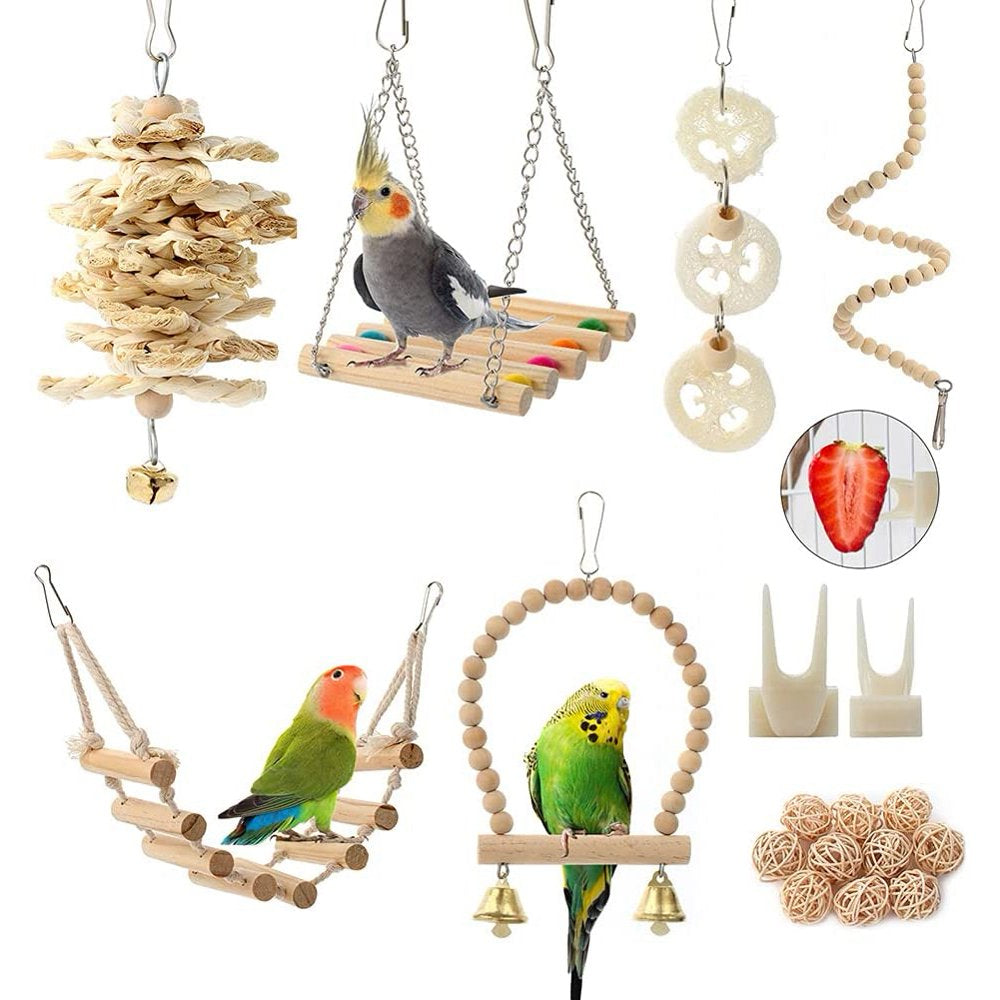 Bird Parrot Toys Swing Hanging Bird Cage Accessories Toy Perch Ladder Chewing Toys Hammock for Parakeets,Cockatiels Animals & Pet Supplies > Pet Supplies > Bird Supplies > Bird Ladders & Perches Pceewtyt   