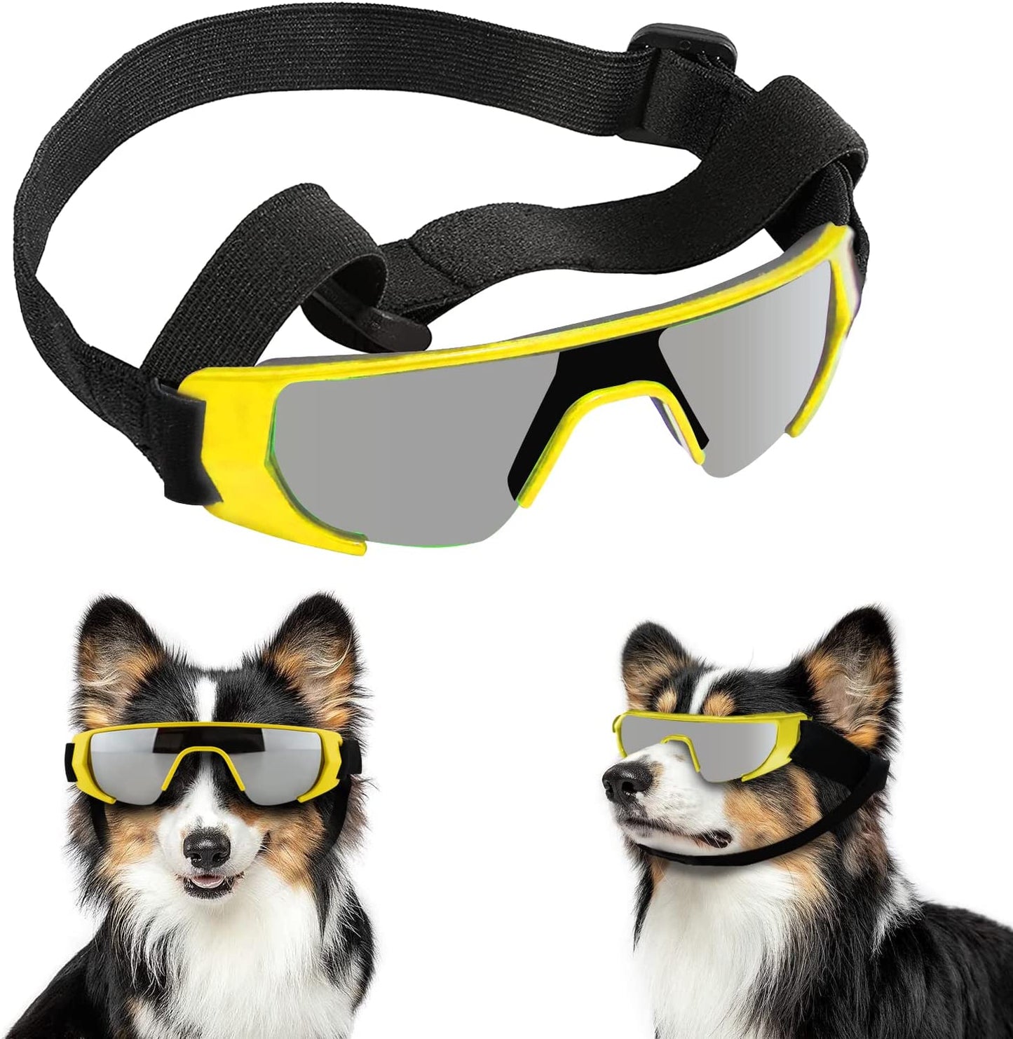 Franyyco Small Dog Sunglasses UV Protective Glasses with Adjustable Straps, UV400 Certified, High Density Foam Frame, Goggles Windproof Dustproof Anti-Fog Glasses Animals & Pet Supplies > Pet Supplies > Dog Supplies > Dog Apparel FranyyCo Yellow  