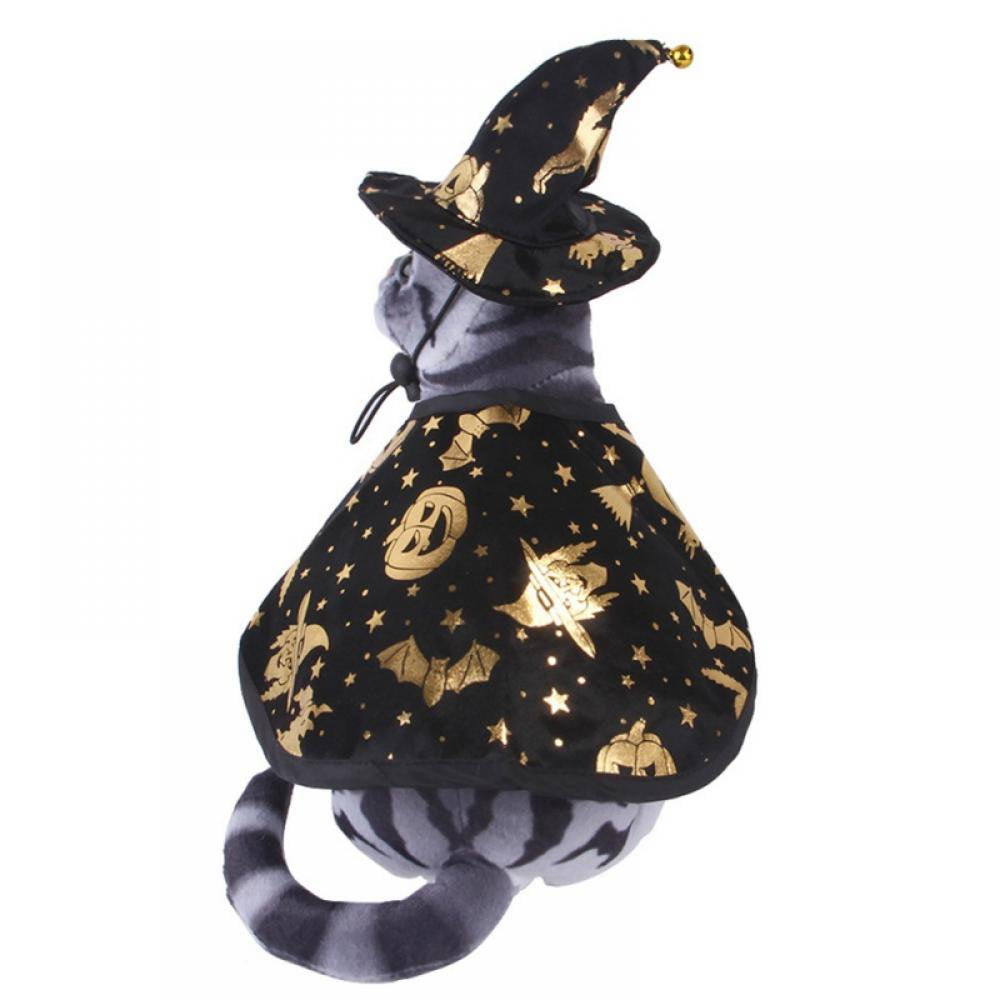 Pet Halloween Costumes Cape with Wizard Hat Dog Cat Halloween Apparels S-L Animals & Pet Supplies > Pet Supplies > Dog Supplies > Dog Apparel Wuffmeow   
