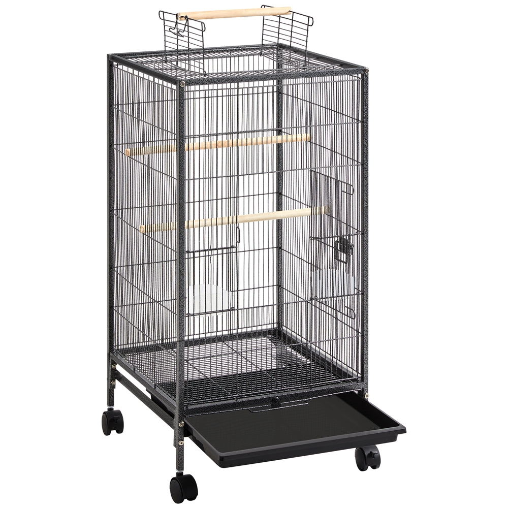 Topeakmart 40" H Wrought Iron Birdcage Open-Top Parrot Cage with Rolling Stand Black Animals & Pet Supplies > Pet Supplies > Bird Supplies > Bird Cages & Stands Topeakmart   