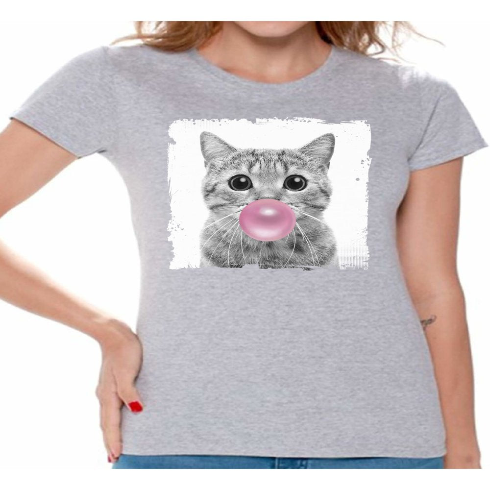 Awkward Styles Baby Cat Shirt Women T Shirt Little Cat Blowing Gum T Shirt Funny Animal Clothes T-Shirt for Woman Funny Animal Lovers Gifts for Her Cat Clothing Cat T Shirt Cute Animal T Shirt Animals & Pet Supplies > Pet Supplies > Cat Supplies > Cat Apparel Awkward Styles Gray 2XL 