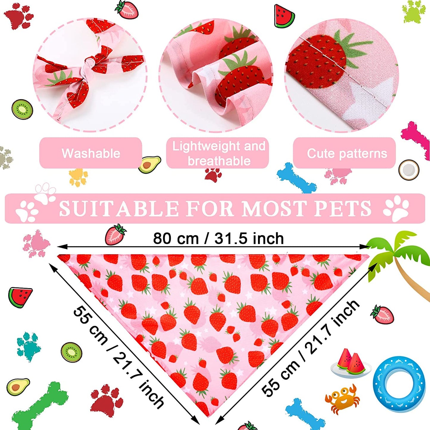 20 Pieces Summer Dog Bandanas Hawaiian Style Dog Bandanas Washable Fruit Dog Bandanas Triangle Dog Bibs PET Scarf Assortment Puppy Kerchief Accessories for Small Medium Pets Dogs Cats (X-Large) Animals & Pet Supplies > Pet Supplies > Dog Supplies > Dog Apparel Frienda   