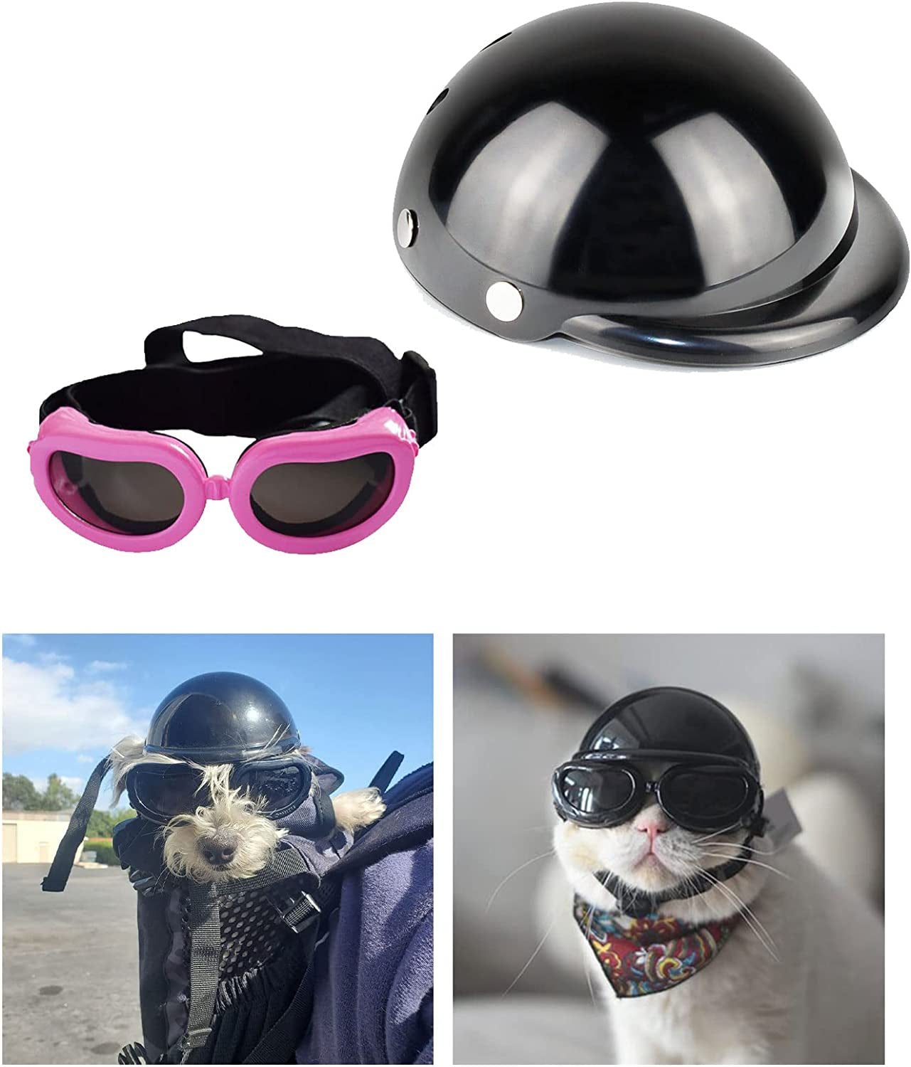 Small Dog Helmet&Goggles, Suitable for Cats & Small Dogs, Dog Cat Safety Riding Cap, a Cool Costume for Pets, Sunglasses with Adjustable Strap and UV Cut (Small, Yellow) Animals & Pet Supplies > Pet Supplies > Dog Supplies > Dog Apparel Lmaray PINK Small 