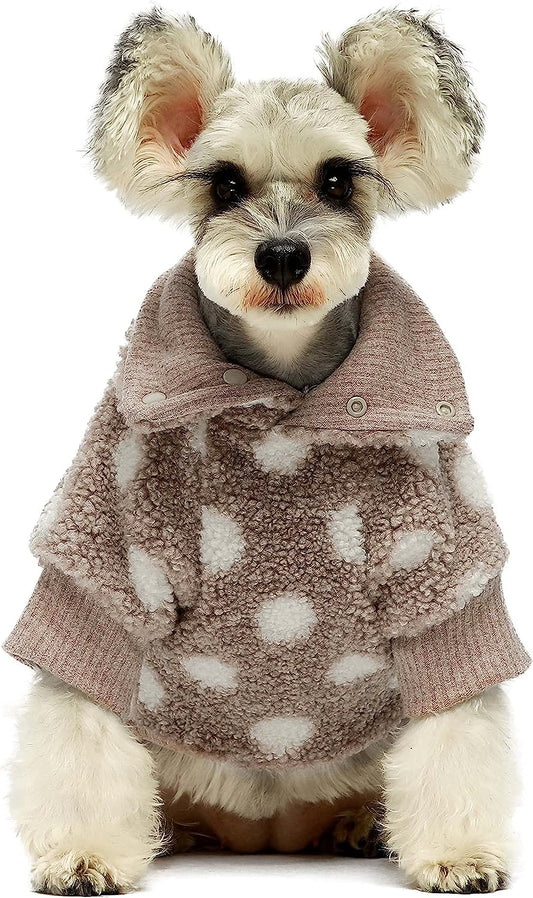 Fitwarm Sherpa Polka Dot Dog Coat Turtleneck Fuzzy Doggie Sweater Puppy Winter Clothes Doggy Knitted Outfits Pet Cold Weather Clothes Cat Apparel Khaki Large Animals & Pet Supplies > Pet Supplies > Dog Supplies > Dog Apparel Fitwarm Khaki L 