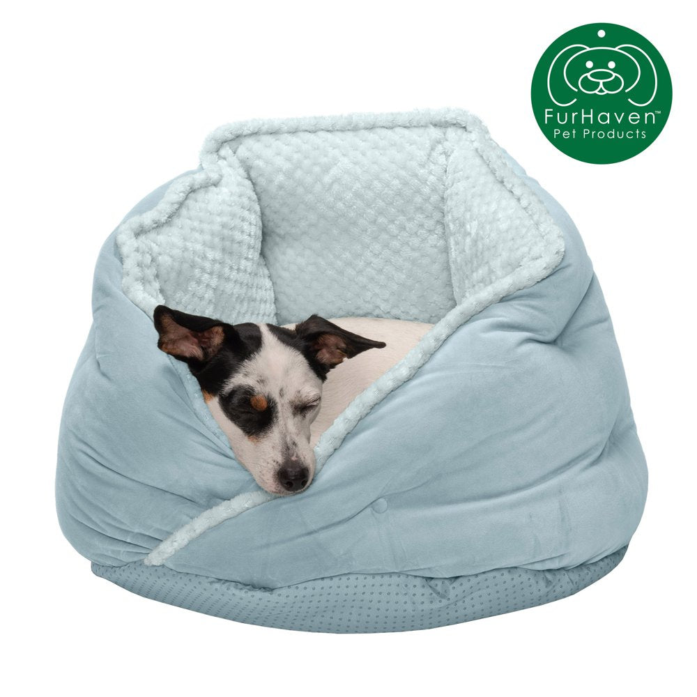 Furhaven Pet Products Minky Faux Fur & Velvet Hug Bed for Dogs & Cats Animals & Pet Supplies > Pet Supplies > Cat Supplies > Cat Beds FurHaven Pet S Aquamarine 