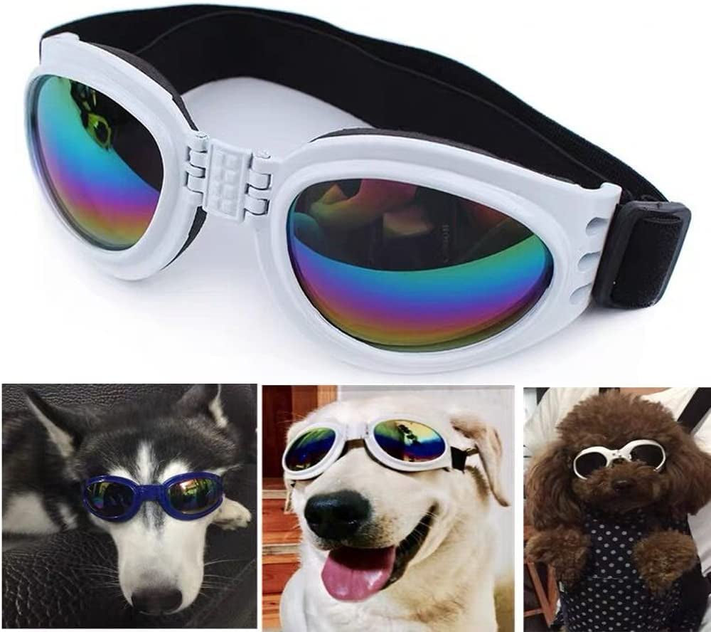 Dog Sunglasses, Adjustable Folding Eye Wear UV Protection Windproof Polarized Sunglasses with Storage Bag for Dogs (Blue) Animals & Pet Supplies > Pet Supplies > Dog Supplies > Dog Apparel CIAWASEI White  