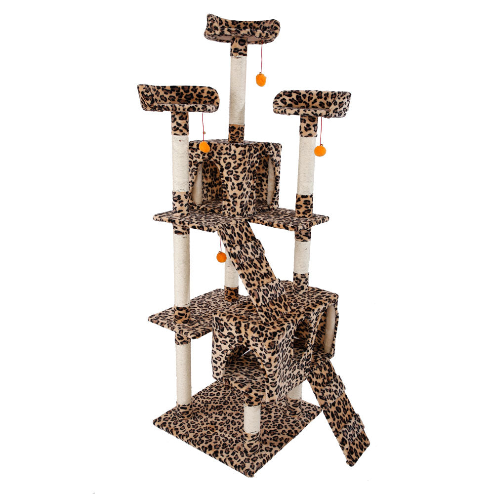 Topcobe 72" Multi-Level Cat Activity Tree, with Sisal-Covered Scratching Posts Condo, Big Large Cat Tower Furniture for Kittens Cats Pets, Climb Scratch Post for Kittens Pet House Play, Leopard Print