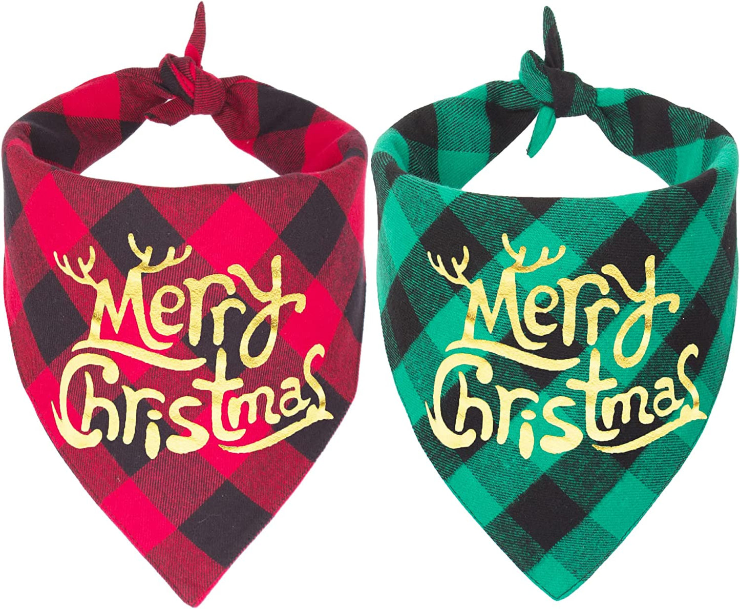 ADOGGYGO 2 Pack Christmas Dog Plaid Bandana Triangle Bib Set Pet Scarf Accessories for Dogs Cats (Red & Green) Animals & Pet Supplies > Pet Supplies > Dog Supplies > Dog Apparel ADOGGYGO Red & Green-3  