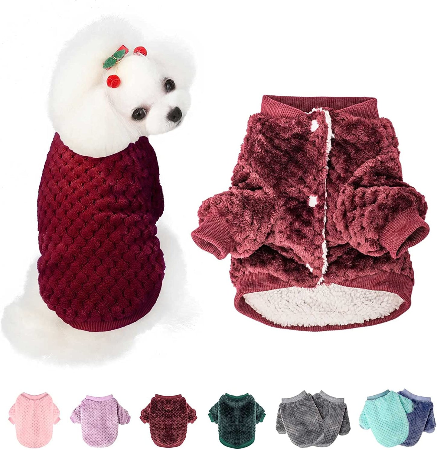 Dog Sweater, Dog Coat for Small Medium Dog or Cat, Warm Soft Flannel Pet Jacket for Puppy, Dogs Girl or Boy, Dog Cold Weather Coats Vest for Winter Christmas (Small, Pink) Animals & Pet Supplies > Pet Supplies > Dog Supplies > Dog Apparel POMIU Dark Red Medium 