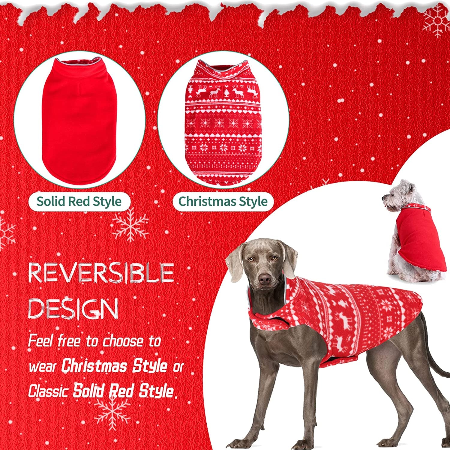 Christmas Dog Sweater Clothes, Red Reindeer Christmas Dog Jacket, Dog Winter Warm Coat, Reversible Dog Cold Weather Coat for Pet Clothes for Small and Medium Dogs Animals & Pet Supplies > Pet Supplies > Dog Supplies > Dog Apparel Leisuremix   