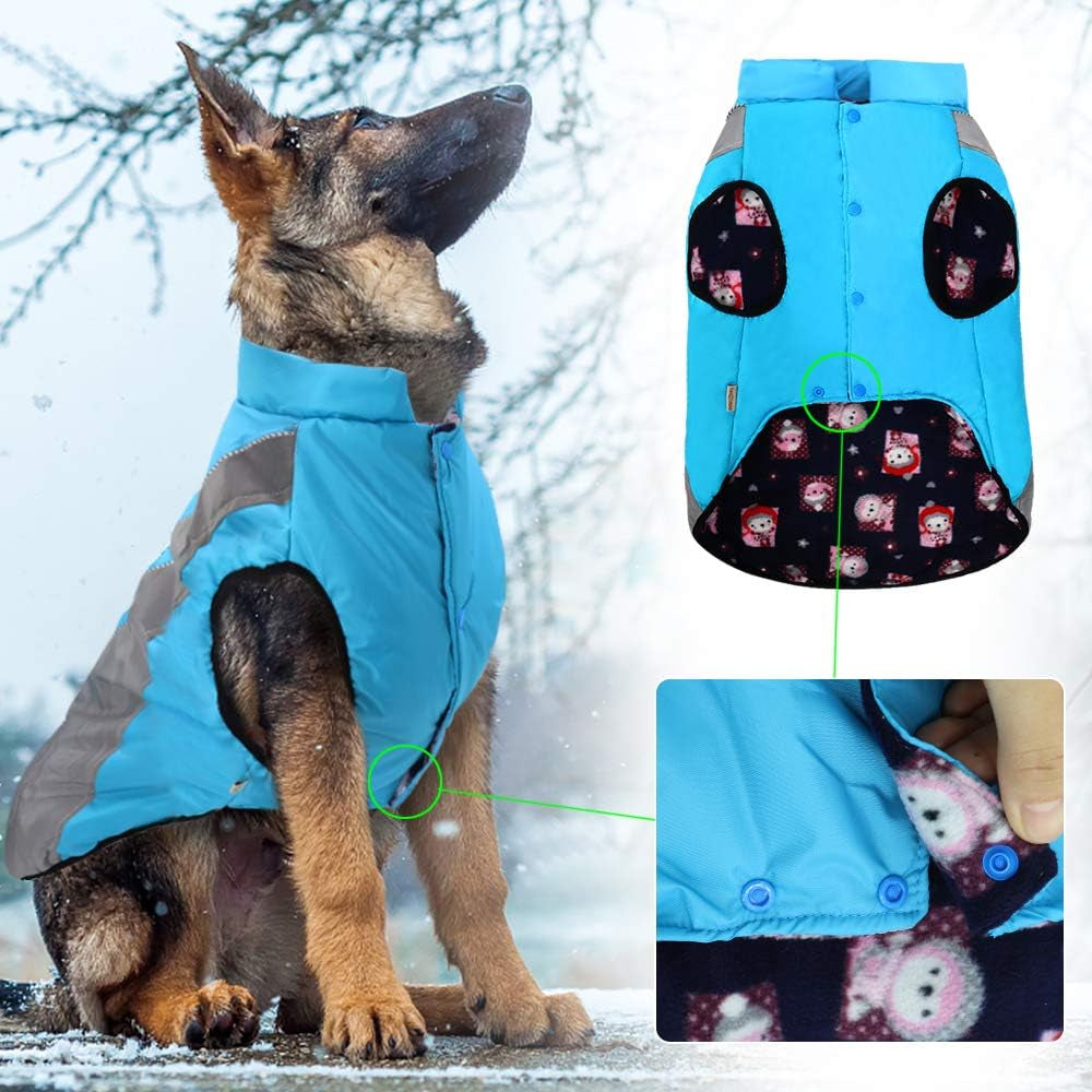 Didog Waterproof Dog Winter Coats Clothes,Reflective Dog Cold Weather Vest Jackets with Soft Warm Fleece,Windproof Dog Apparel for Medium Large Dogs,Blue Animals & Pet Supplies > Pet Supplies > Dog Supplies > Dog Apparel Didog   