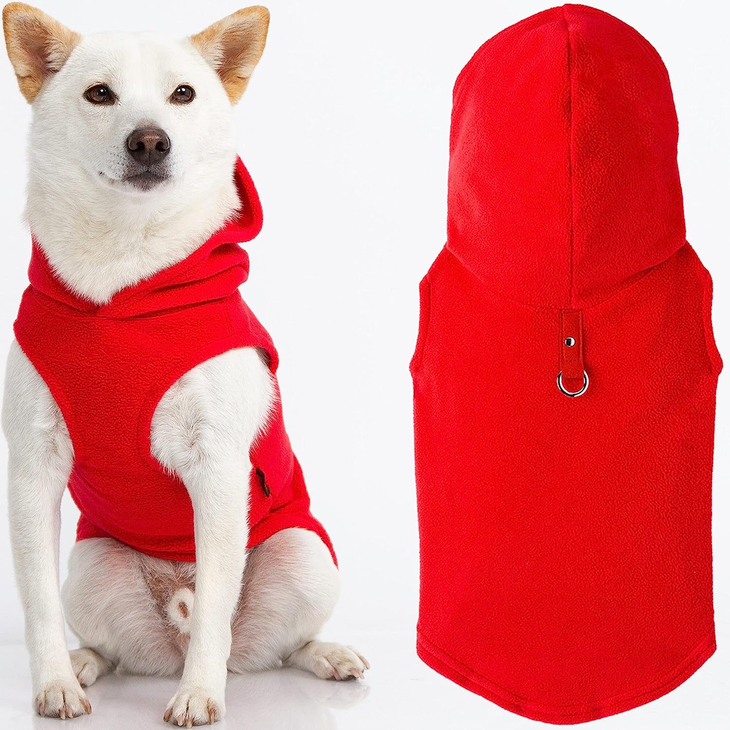 Gooby Fleece Vest Hoodie Dog Sweater - Pink, Medium - Warm Pullover Dog Hoodie with O-Ring Leash - Winter Hooded Small Dog Sweater - Dog Clothes for Small Dogs Boy or Girl, and Medium Dogs Animals & Pet Supplies > Pet Supplies > Dog Supplies > Dog Apparel Inafiction USA, Inc. dba Gooby Pet Fashion Red 1 Medium