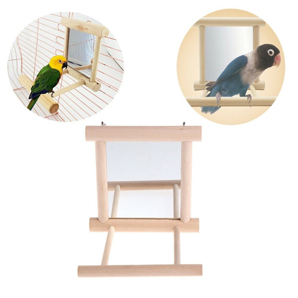 Parrot Swing Toy Wooden Bird Cage Mirror Chewing Toys Pet Bird Stand Supplies for Parrots Parakeets Cockatiels Conures Finches Budgie Parrots Love Birds by SYWAN Animals & Pet Supplies > Pet Supplies > Bird Supplies > Bird Cages & Stands SYWAN   