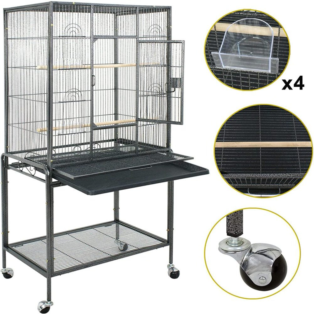 Balyfovin Bird Cage with Stand Wrought Iron Construction 53-Inch Pet Bird Cage Play Top Parrot Cockatiel Cockatoo Parakeet Finches Birdcage Animals & Pet Supplies > Pet Supplies > Bird Supplies > Bird Cages & Stands BalyFovin   