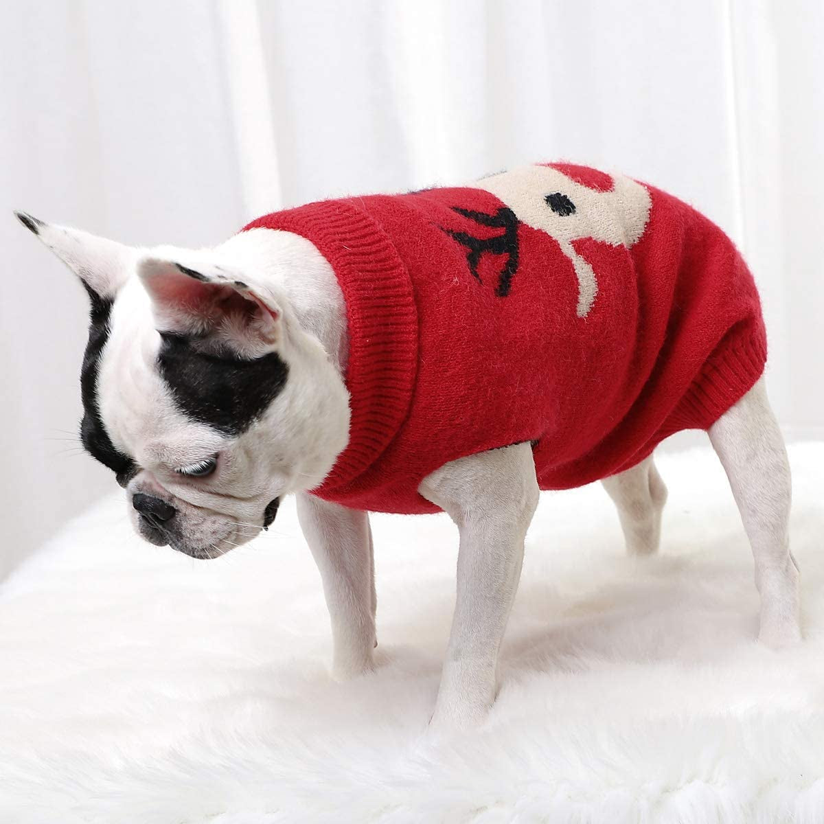 Dog Sweaters Pet Christmas Knitted Sweater Cartoon Reindeer Knitwear Pet Winter Warm Clothes for Dogs Puppy Kitten Cats Red L Animals & Pet Supplies > Pet Supplies > Dog Supplies > Dog Apparel Wallfire   