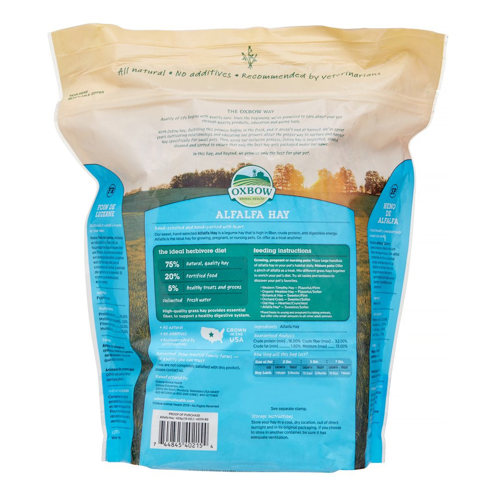 Oxbow Alfalfa Hay Dry Small Animal Food, 15 Oz. Animals & Pet Supplies > Pet Supplies > Small Animal Supplies > Small Animal Food Mars Petcare   