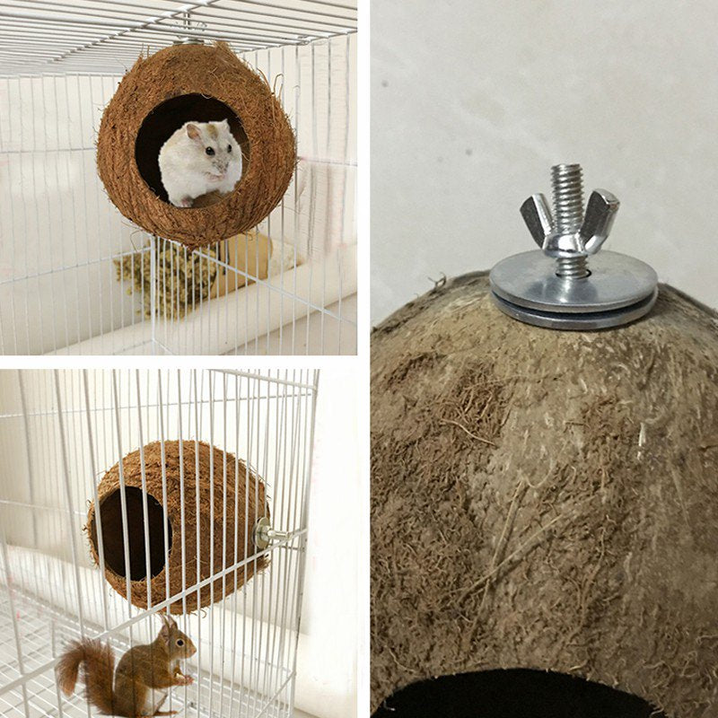 Pet Bird Coconut Shell Nest House Hut Cage Feeder Pet Parrot Parakeet Toys Animals & Pet Supplies > Pet Supplies > Bird Supplies > Bird Toys Esho   