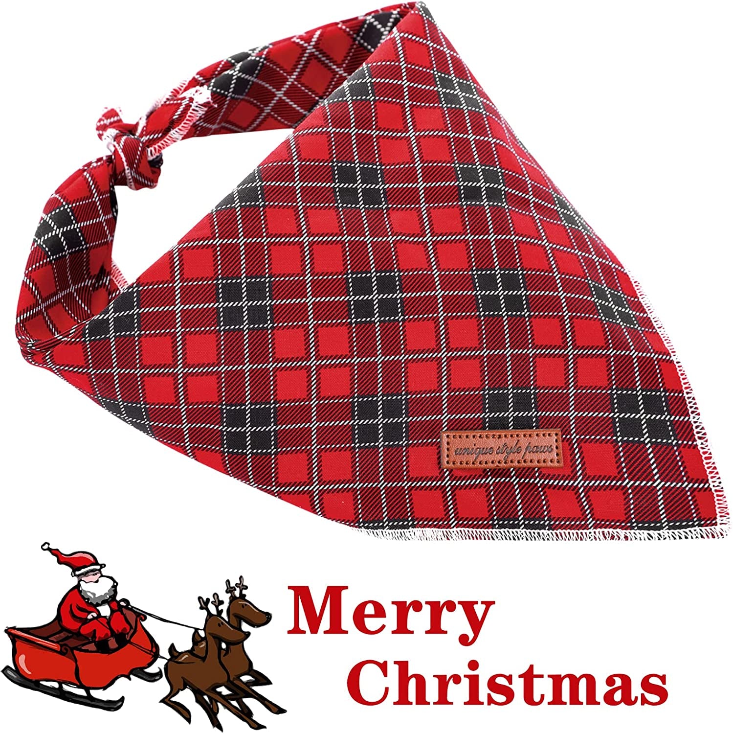 Unique Style Paws Christmas Plaid Dog Bandanas 1PC Cotton Washable Winter Triangle Dog Scarfs for Small Medium Large Dogs and Cats-Red Grid-S Animals & Pet Supplies > Pet Supplies > Dog Supplies > Dog Apparel Unique style paws   