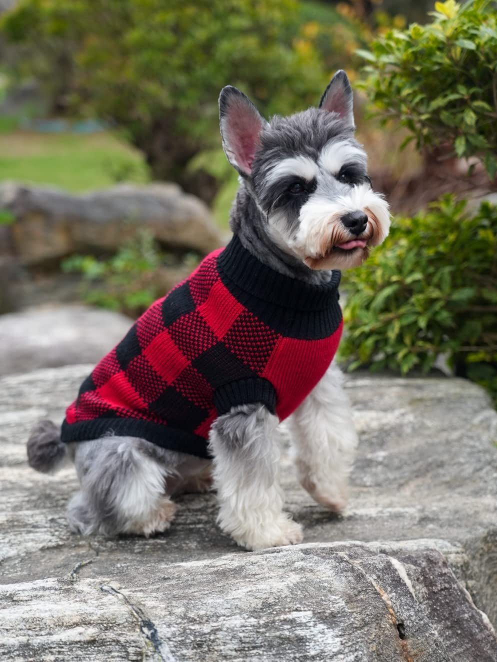 A&L Red Dog Sweater British Plaid Knitted Xmas Holiday Festive Turtleneck Pet Sweater for Small Dogs, Small (S) 12" Back Length Animals & Pet Supplies > Pet Supplies > Dog Supplies > Dog Apparel A&L   