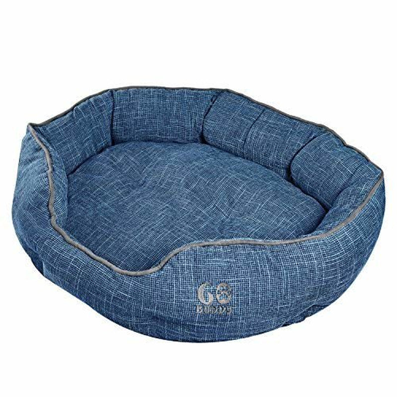 GOBUDDY round Pet Bed for Cats & Dogs - Ultra Soft & Comfortable Cuddler Pet Bed - Reversible Removable Linen Cushion Prevents Overheating - Improves Sleep for Small, Medium & Large Animals Animals & Pet Supplies > Pet Supplies > Cat Supplies > Cat Beds GOBUDDY M Blue 