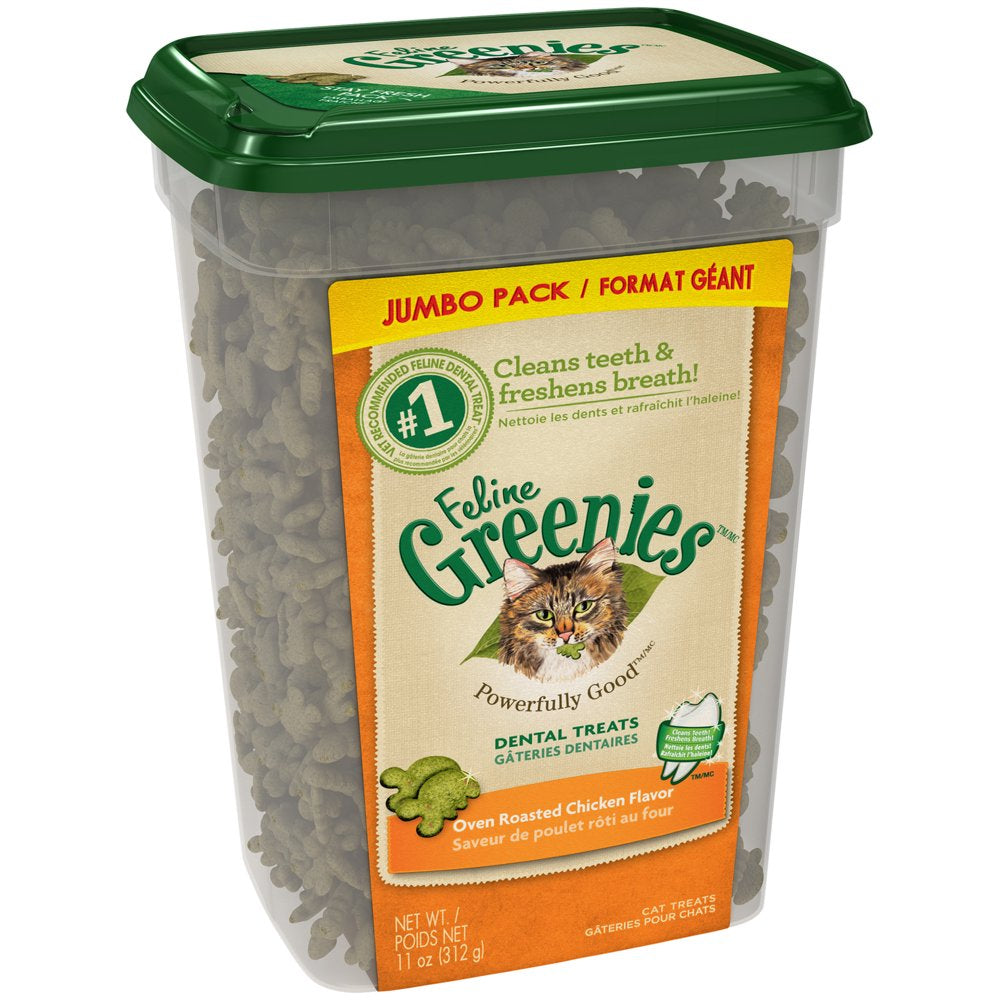 Greenies Feline Dental Natural Cat Treats, Oven Roasted Chicken Flavor, 11 Oz. Tub