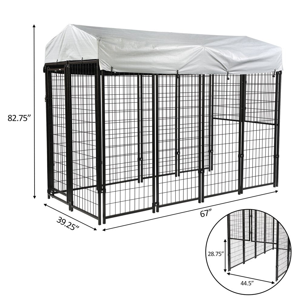 Senbabe Dog Fence for Indoor & Outdoor, Dog Kennel with Waterproof Cover Welded Wire, Black