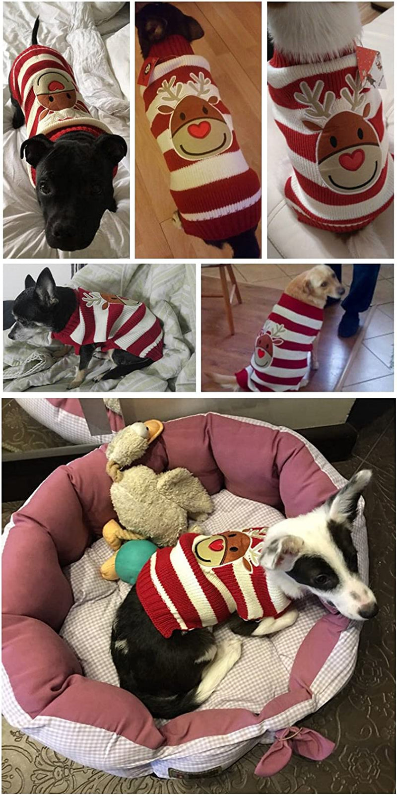 Moorfowl Cute Reindeer Pet Dog Christmas Knitted Sweater Puppy Cat Winter Sweatshirt Clothes Warm Knitwear Hoodies Red & White XXL Animals & Pet Supplies > Pet Supplies > Dog Supplies > Dog Apparel Moolecole   