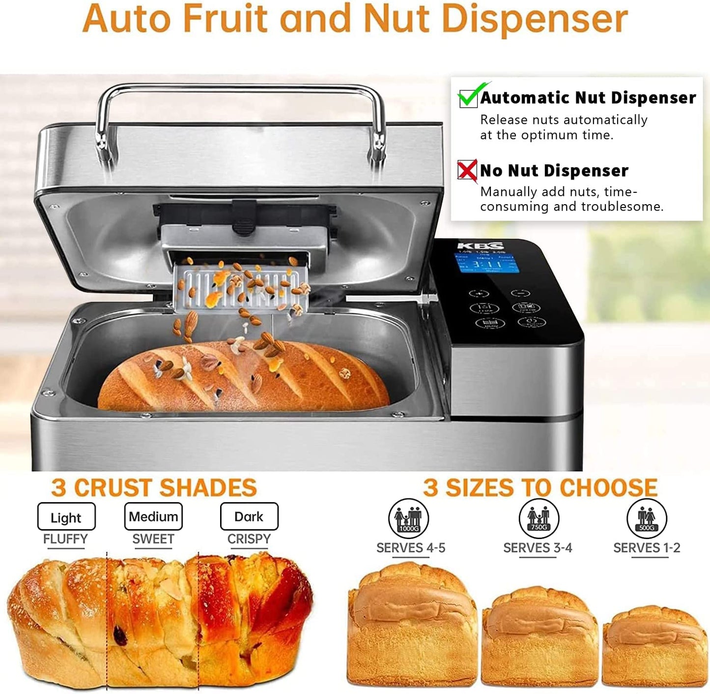 KBS Large 17-In-1 Bread Machine, 2LB All Stainless Steel Bread Maker with Auto Fruit Nut Dispenser, Nonstick Ceramic Pan, Full Touch Panel Tempered Glass, Reserve& Keep Warm Set, Oven Mitt and Recipes Animals & Pet Supplies > Pet Supplies > Dog Supplies > Dog Apparel KBS   